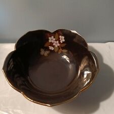 Vintage Japanese Serving Bowl, Black w/Gold Trim, Hand Painted Floral picture