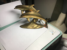 Vintage  Solid Brass Dolphin Statue Sculpture Approx 6 x 9 x 3 Inches Korea picture