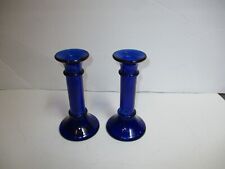 2-Vintage Cobalt Blue Glass Candlestick  Candle Holder 6