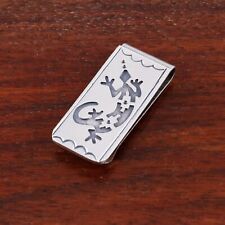 NAVAJO MAKER B NATIVE AMERICAN STERLING SILVER MONEY CLIP LOVELY LIZARD picture