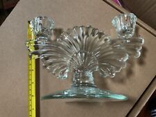 Vintage 1940s Pressed Glass Double Candle Stick Holder with Etching on base picture