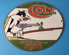 Vintage Colt Firearms Sign - Cat Revolver Gun Shop Ammo Porcelain Gas Pump Sign picture