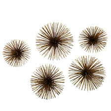 Set of 5 Gold Toned Metal Urchins Starburst Wire Home Decor Wall Hangings picture