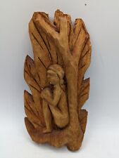 Hiding Girl Under A Tree Folk Art Wood Hand Carved Wall Hanging Vintage Unique picture