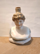 Antique Bisque Germany Figural Flask Bottle Busty Woman Lady Perfume 5.25