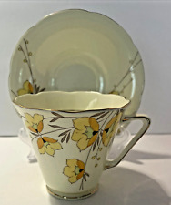 Vintage A.B.J. Grafton Teacup & Saucer Flowers Gold Edging Bone China- “Windsor” picture