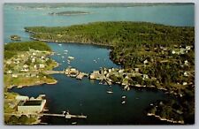 Maine South Bristol Aerial View Harbor Drawbridge Johns Bay Beach VTG Postcard picture
