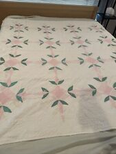 Antique Pink Green & white quilt Mystery Star  68” Square Needs TLC picture
