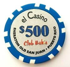 $500 EL CASINO CLUB BAHIA SHERATON Blu w12Wht In Poker Chip San Juan Puerto Rico picture