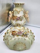MID CENTURY COLOR Ceramic 3D Cherub Floral Wall Pocket DUAL Vase ARDALT ARTWARE picture