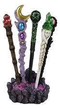 5 Assorted Wizard Magic Wands With Faux Geode Crystals Rock Holder Stand Set picture