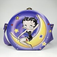 Vintage Betty Boop Purple Moon Embossed Tin Metal Purse Lunchbox Nylon Strap picture