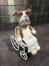 Small Puppy English Bulldog Or Boxer Dog In Wheelchair Ceramic Figurine 4” picture
