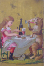 1890s Anthropomorphic CatDrinking Wine At Dinner French Advertising Card picture