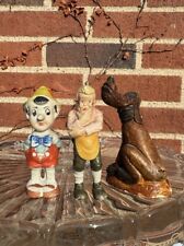 🌞 3 VTG Walt Disney~Pluto, Pinocchio, Geppetto~Old Bisque Chalk Figurines Lot picture