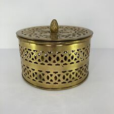 Vintage India Pierced Brass Potpourri Incense Burner Bowl with Lid  5x3