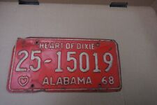 68 Vintage 1968 Alabama License Plate Car Tag  #  25 15019 , Heart of Dixie picture