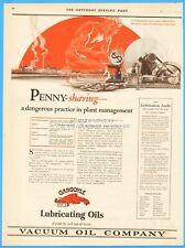 1923 Gargoyle Vacuum Lubricating Oil Penny Shaving Dangerous Plant Management Ad picture