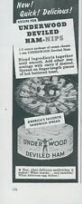 1948 Underwood Deviled Ham Nips Recipe Sandwiches Quick Vintage Print Ad AH1 picture