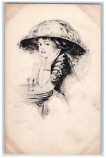 Raymond Howe Postcard Pretty Woman Curly Hair Big Hat c1910's Unposted Antique picture