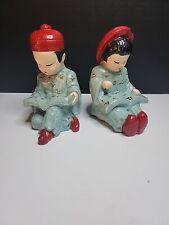 Vintage Chalkware Asian Boy & Girl Bookends picture