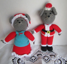 VTG Handmade Crochet Christmas Mice Mouse Couple Figures 10