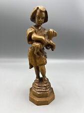Vntg Wooden Carved Shepard Boy with Cradled Baby Lamb Religiuos Christian picture