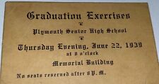 Rare Antique Vintage Plymouth Massachusetts High School Graduation Card C.1939 picture