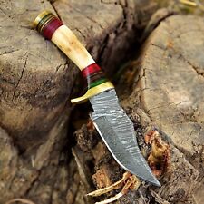 6”Handmade Damascus Skinning Hunting Fix Blade Knife Stag Antler & Brass Guard picture