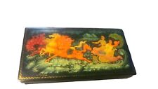 Vintage Russian Lacquer Footed Trinket Box with Hinged Lid Signed picture