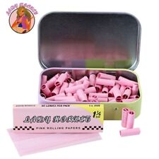 LADY HORNET 5Packs Pink 1 1/4 Rolling Paper W/Pre Rolled Filter + Metal Box picture