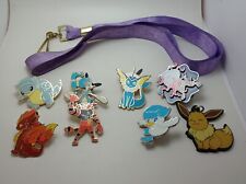 POKEMON 7 Metal Lapel Pins 1 Rubber KEYCHAIN 1 Purple Lanyard Lot 9 Official picture