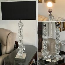 👀 HUGE 38” PORTA ROMANA ROCK GLASS TABLE LAMP CRYSTAL OBLONG SILK LAMPSHADE picture