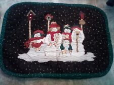 4 Vintage Snowman Family Cloth Placemats Oval Hickory Farms 1997 Reversible picture