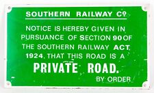 SOUTHERN RAILWAY PRIVATE ROAD NOTICE ENAMEL SIGN, GREEN picture