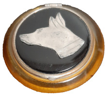 Vintage 1930-40 Butterscotch & Black Bakelite Powder Compact with Metal Dog Head picture