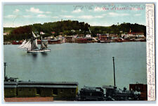 1903 View Of Frankfort Michigan MI, Sailboat Train Scene Antique Postcard picture