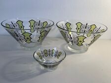 3 Pc VTG Mid Century Chip & Dip Bowls Atomic Espana Butterfly Glass Snack Serve picture