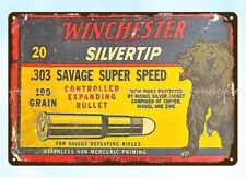 WINCHESTER .303 SAVAGE SUPER SPEED SILVERTIP AMMO BEAR metal tin sign firearm picture