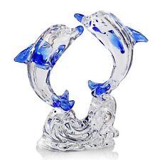 H&D HYALINE & DORA Double Crystal Glass Dolphins Figurines Collectibles, Sea ... picture