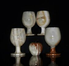 Vintage Natural Marble Onyx Set Of 4 Wine Goblets Stone Cups Chalice Goblet picture