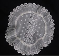 Vintage Embroidered Sheer Organza Round Scalloped Doily Floral Granny picture