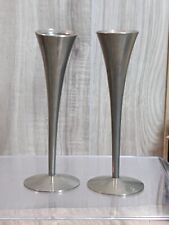 Vintage Mid Century Modern Arthur Salm Brushed Silver Candle Holders picture