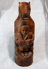 RARE Vintage Hand Carved Signed Solid Wood Totem Pole Alaska 13.5
