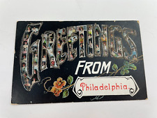 Postcard Greetings from Philadelphia - Women - Glitter, Embossed - c1901-07 picture