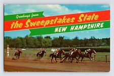 Postcard New Hampshire Concord NH Horse Racing Sweepstakes Banner 1960s Chrome picture