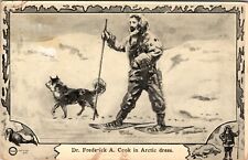 Dr. Frederick A. Cook in Arctic Dress Dog Walrus Bear 1909 Antique Postcard G130 picture