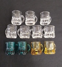 Vintage Federal Glass Mini Beer Mugs MCM Lot of 11 Clear, Blue Green, & Amber picture