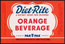Vintage soda pop bottle label DIET RITE ORANGE Par T Pak Nehi Fond Du Lac Wisc picture