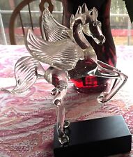 Rare Pegasus Mythical Winged Horse Sculpture Clear Blown Art Glass on Wood Mount picture